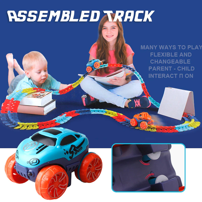 Track Cars Changeable with LED Light-Up Race Car Flexible Assembled for Kids