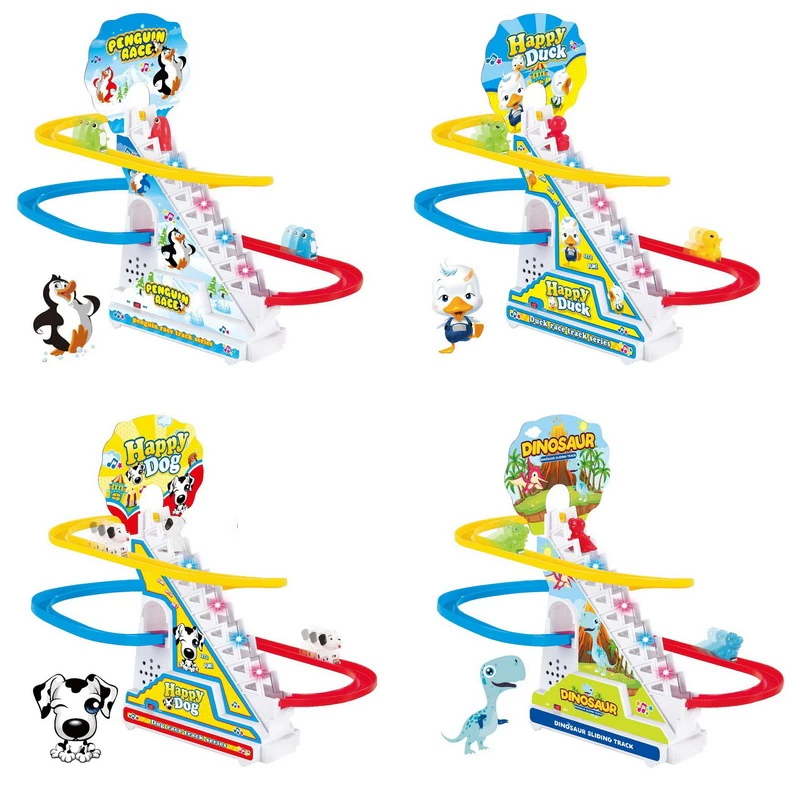 Climbing Stairs Track Toys Penguin Dinosaur Dog Duck Electronic Music For Children & Kids