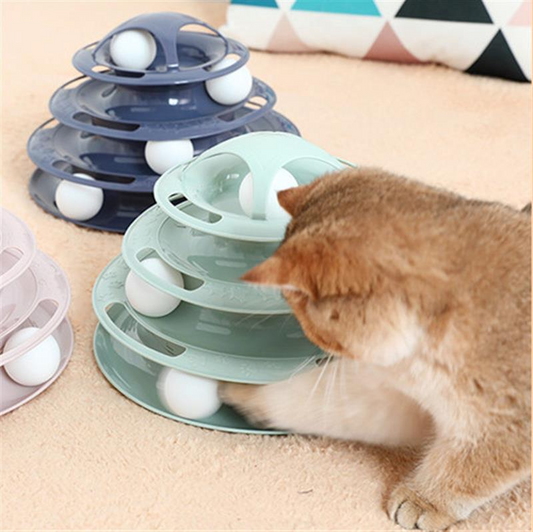 Three Levels Cat Disc Toy Plate Tower Tracks Triple Disc Tumbler Pet