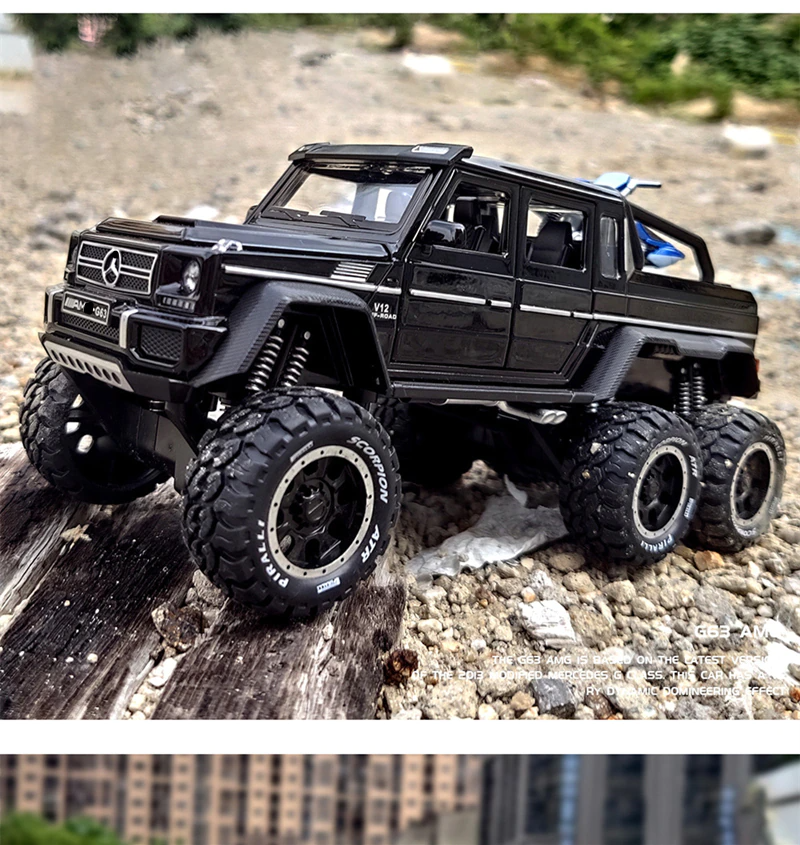 Car Model Mercedes Benz G63 6*6 Big Tyre Off-Road Vehicle Alloy Metal Pickup Diecast & Toy kids Children's 1:28