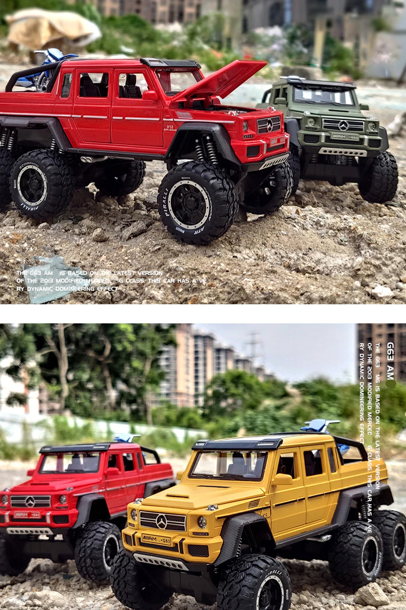 Car Model Mercedes Benz G63 6*6 Big Tyre Off-Road Vehicle Alloy Metal Pickup Diecast & Toy kids Children's 1:28