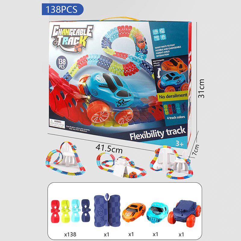 Track Cars Changeable with LED Light-Up Race Car Flexible Assembled for Kids