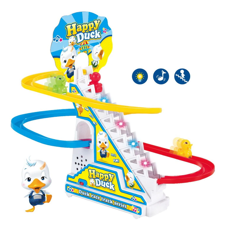 Climbing Stairs Track Toys Penguin Dinosaur Dog Duck Electronic Music For Children & Kids