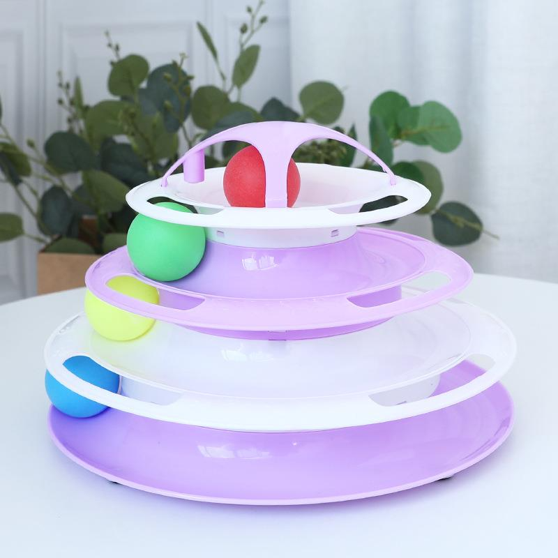 Three Levels Cat Disc Toy Plate Tower Tracks Triple Disc Tumbler Pet