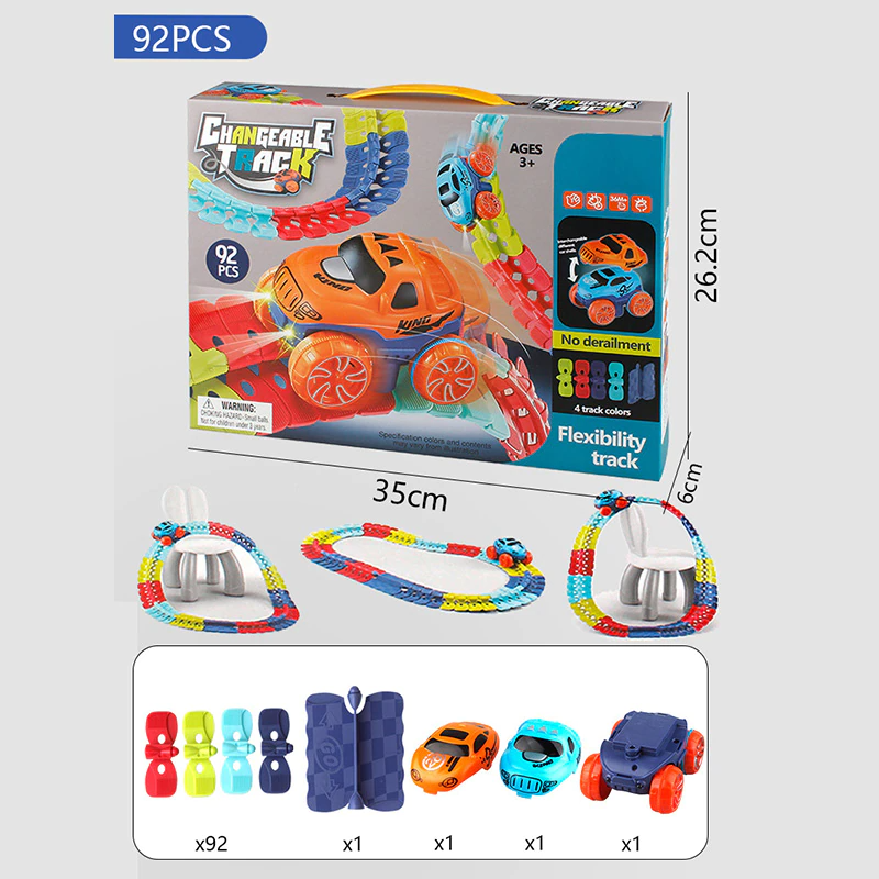 Track Cars Changeable with LED Light-Up Race Car Flexible Assembled for Kids