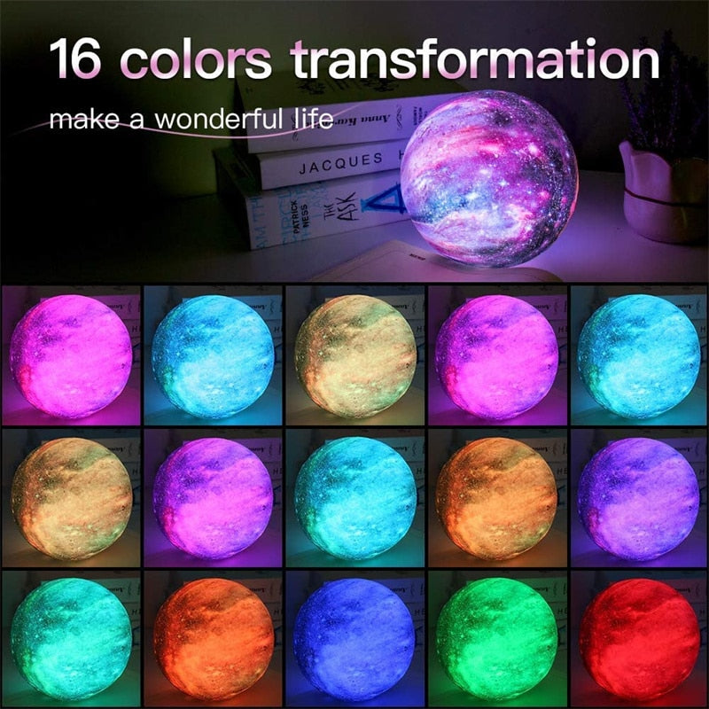 Moon Stars Galaxy Lamp Light 16 Colors LED 3D Touch And Remote Control