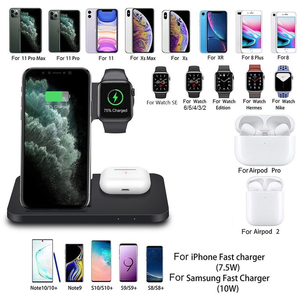 15W Qi Wireless Charger for iPhone Dock Station For Apple Watch AirPods