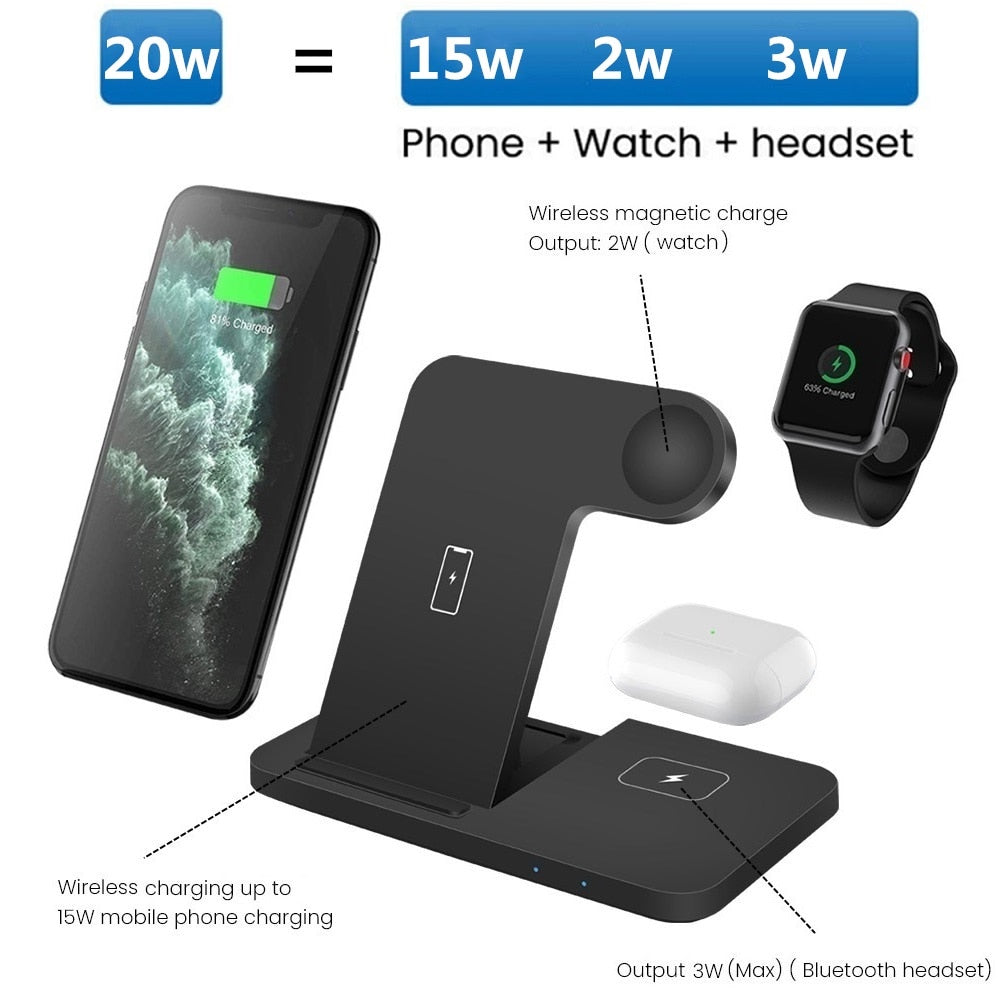 15W Qi Wireless Charger for iPhone Dock Station For Apple Watch AirPods