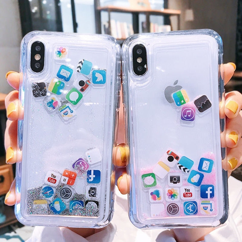 Phone Case For iphone Transparent Liquid Cover APP Icon