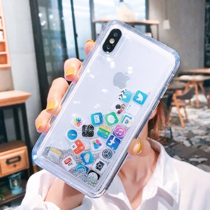 Phone Case For iphone Transparent Liquid Cover APP Icon