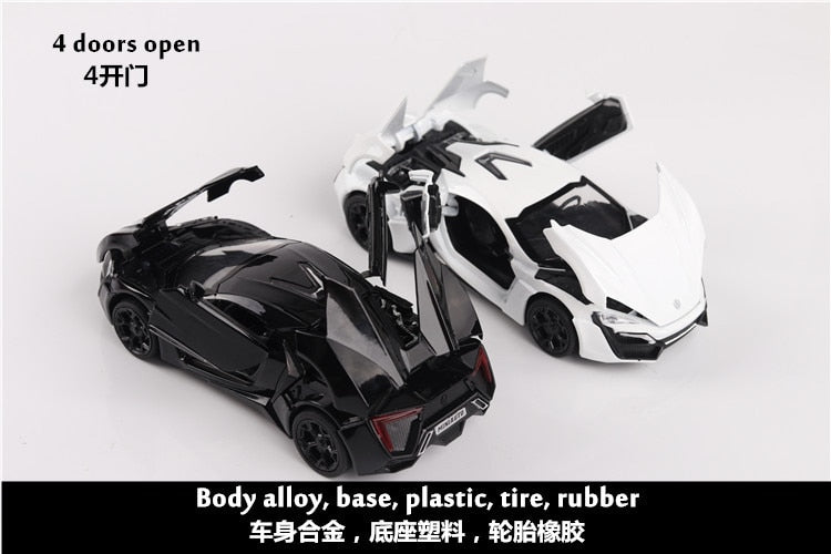 Car Model Lykan the fast and the Furious Diecasts Metal Alloy Toy Vehicles Sound & Light kids Children 1/32