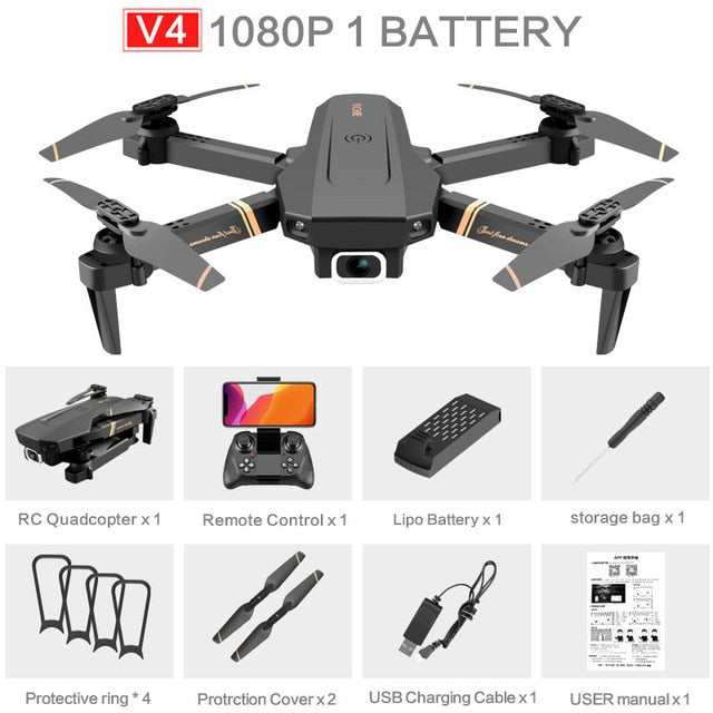 Drone Camera Quadcopter V4 FPV 1080P 2K 4K Hold WiFi RC Remote Control Foldable