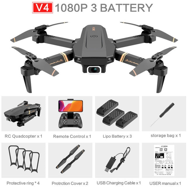 Drone Camera Quadcopter V4 FPV 1080P 2K 4K Hold WiFi RC Remote Control Foldable