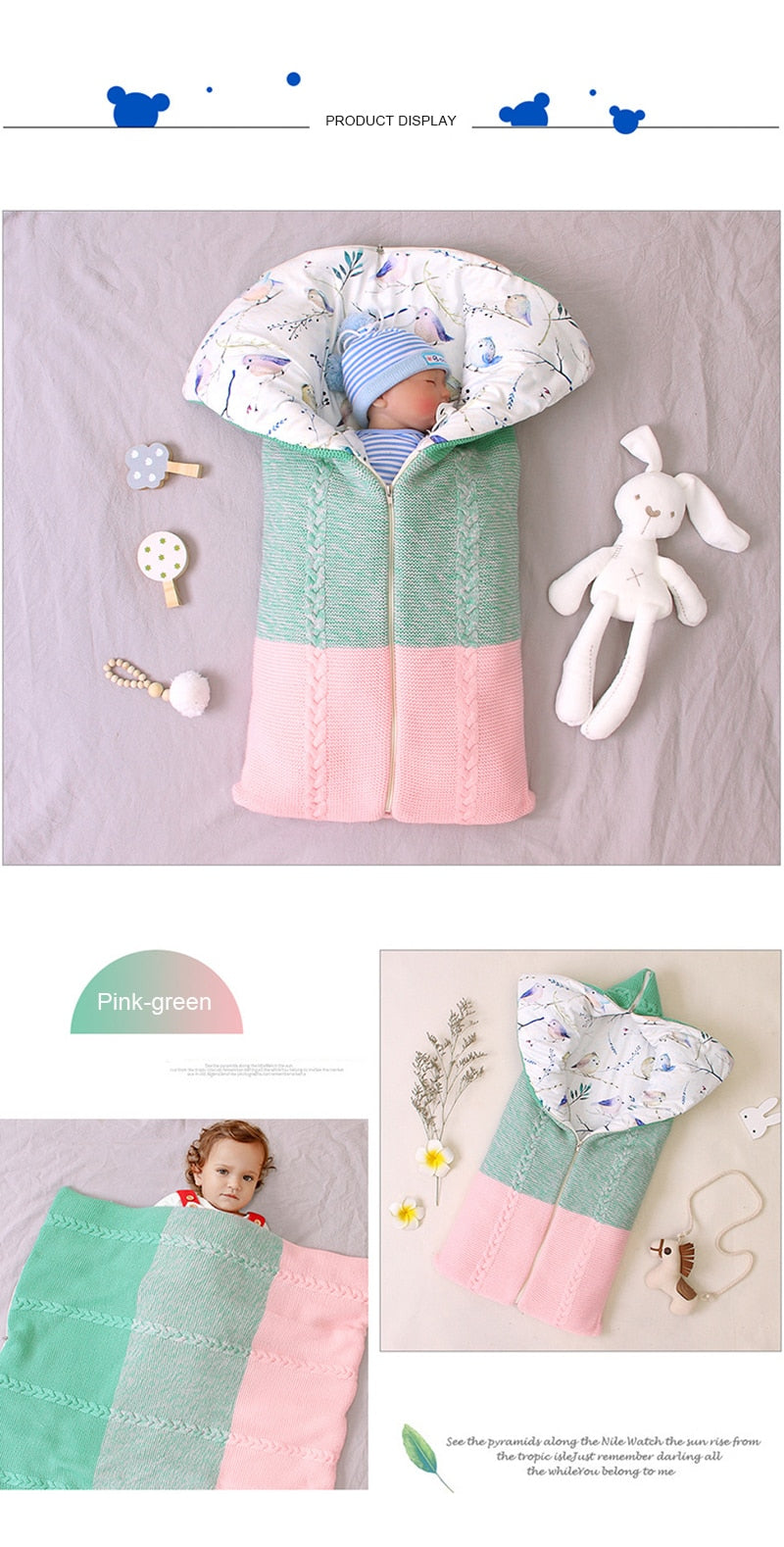 Baby Sleeping Bag Newborn Blanket Swaddle Toddler Winter Warm Stroller Wrap Zipper Envelope