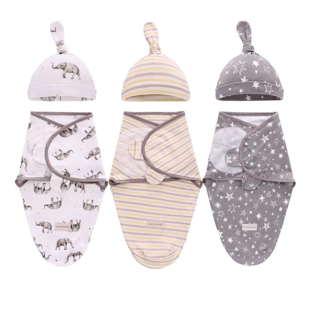 Baby Sleeping Bag Newborn Swaddle Wrap + Hat Cotton Blanket Baby Infant Nursery Envelope Infant 0-6 Months