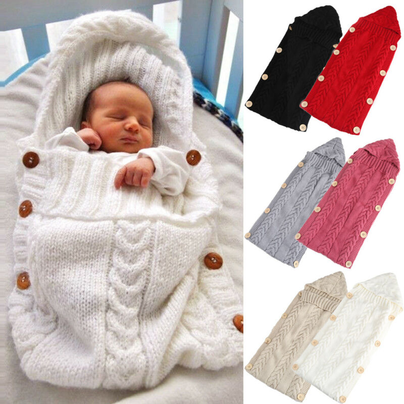 Baby Sleeping Bag Newborn Infant Knit Crochet Blanket Swaddle Toddler Winter Warm Stroller Wrap