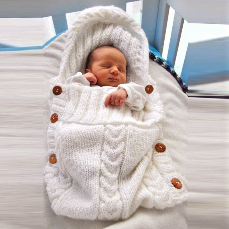 Baby Sleeping Bag Newborn Infant Knit Crochet Blanket Swaddle Toddler Winter Warm Stroller Wrap