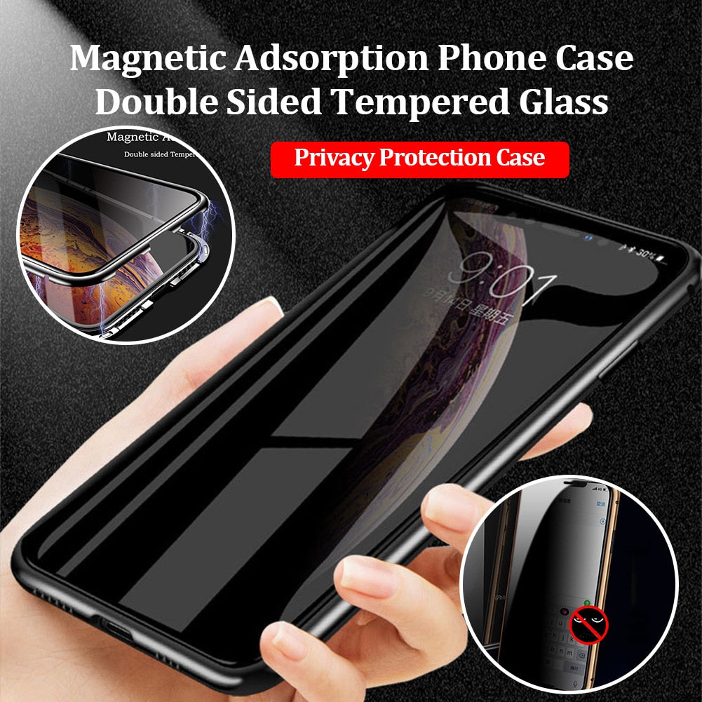 Magnetic Phone 360 Degree Cover Anti-peeping Privacy HD Double-sided Tempered Glass case For iPhone X 11 12 13