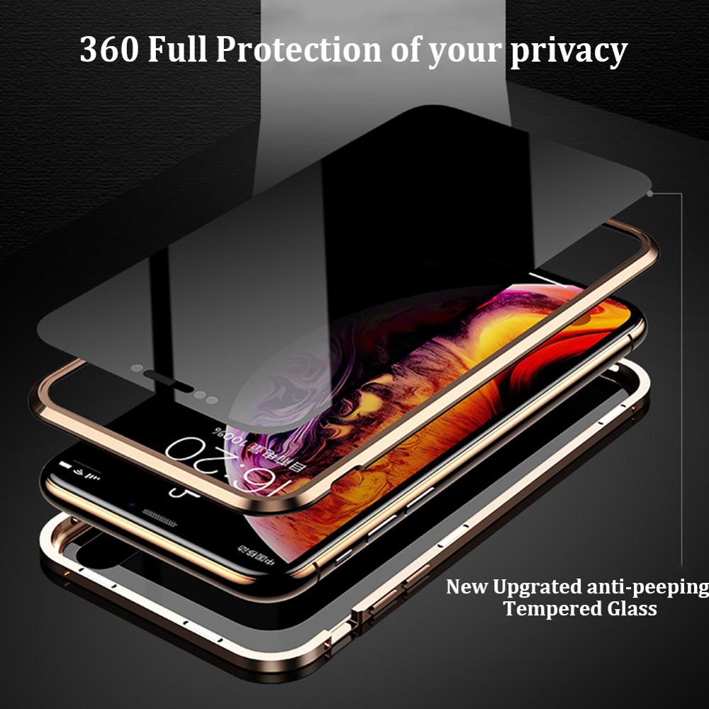 Magnetic Phone 360 Degree Cover Anti-peeping Privacy HD Double-sided Tempered Glass case For iPhone X 11 12 13