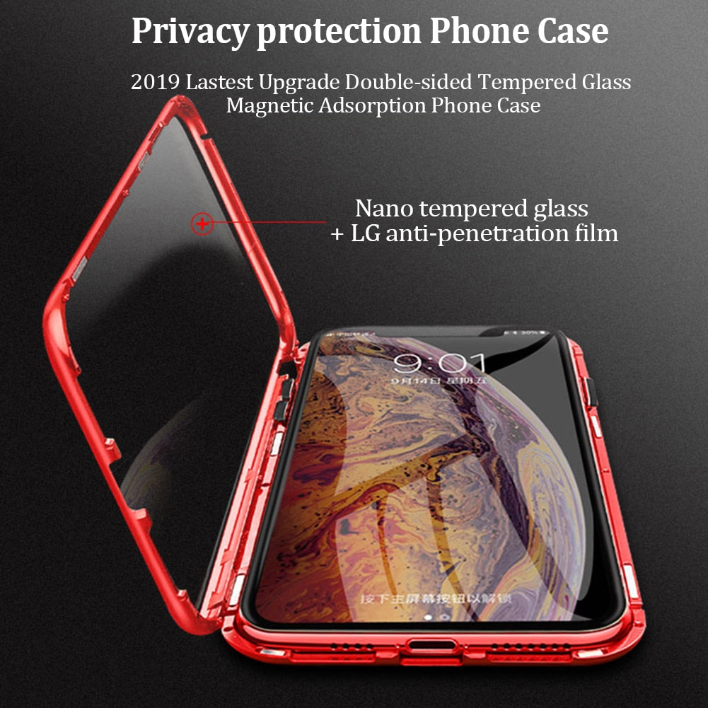 Magnetic Phone 360 Degree Cover Anti-peeping Privacy HD Double-sided Tempered Glass case For iPhone X 11 12 13