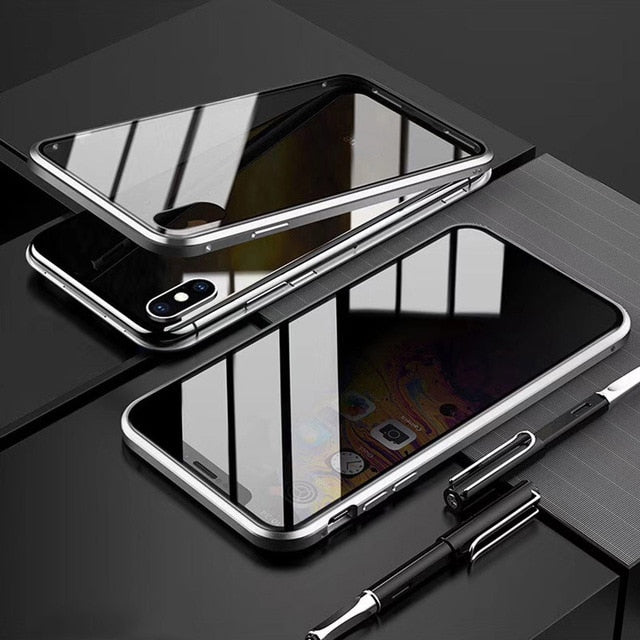 Magnetic Phone 360 Degree Cover Anti-peeping Privacy HD Double-sided Tempered Glass case For iPhone X 11 12 13