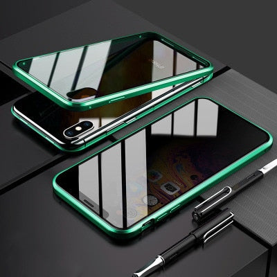 Magnetic Phone 360 Degree Cover Anti-peeping Privacy HD Double-sided Tempered Glass case For iPhone X 11 12 13