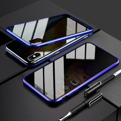 Magnetic Phone 360 Degree Cover Anti-peeping Privacy HD Double-sided Tempered Glass case For iPhone X 11 12 13