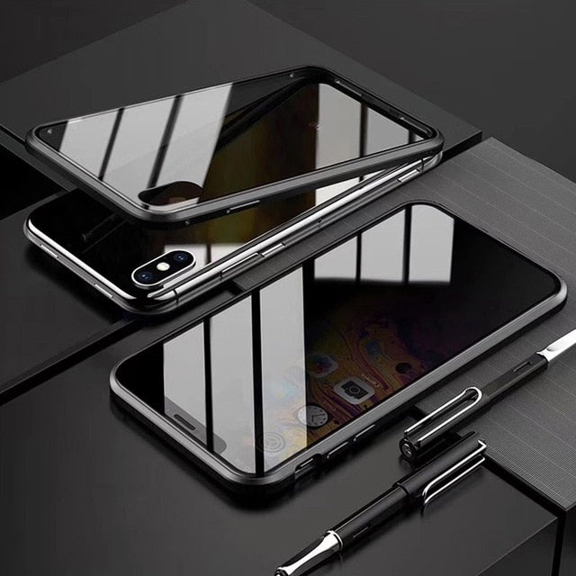 Magnetic Phone 360 Degree Cover Anti-peeping Privacy HD Double-sided Tempered Glass case For iPhone X 11 12 13