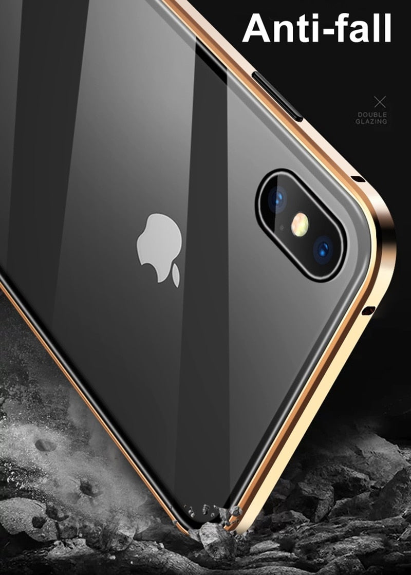 Magnetic Phone 360 Degree Cover Anti-peeping Privacy HD Double-sided Tempered Glass case For iPhone X 11 12 13