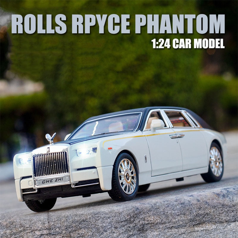 Car Model Rolls-Royce Phantom Toy Metal Alloy DieCast Sound Light Pull Back Toys Vehicle Children 1/24