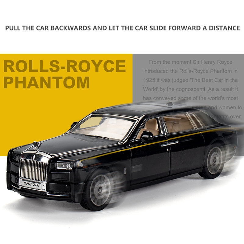 Car Model Rolls-Royce Phantom Toy Metal Alloy DieCast Sound Light Pull Back Toys Vehicle Children 1/24