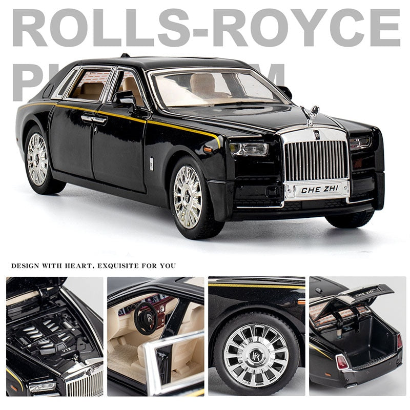 Car Model Rolls-Royce Phantom Toy Metal Alloy DieCast Sound Light Pull Back Toys Vehicle Children 1/24