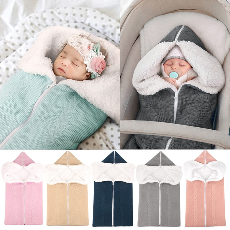 Baby Sleeping Bag Newborn Velvet Blanket Swaddle Toddler Winter Warm Stroller Wrap Zipper Envelope