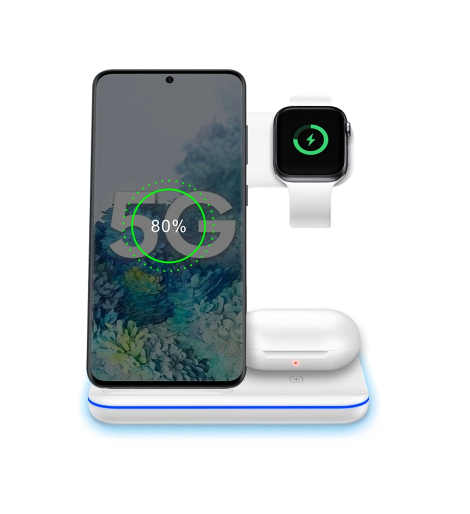 3 in 1 Qi Wireless Charger Stand 15W Fast Charging Apple Watch Air Pods Charge Station