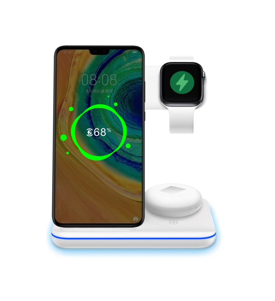 3 in 1 Qi Wireless Charger Stand 15W Fast Charging Apple Watch Air Pods Charge Station