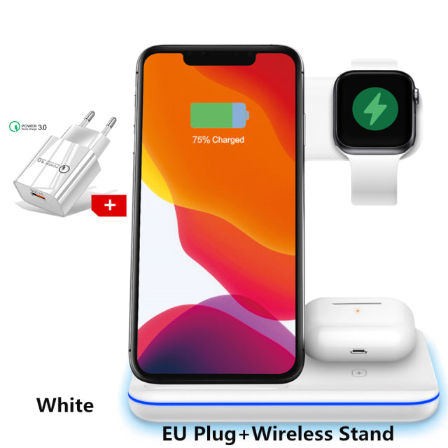 3 in 1 Qi Wireless Charger Stand 15W Fast Charging Apple Watch Air Pods Charge Station