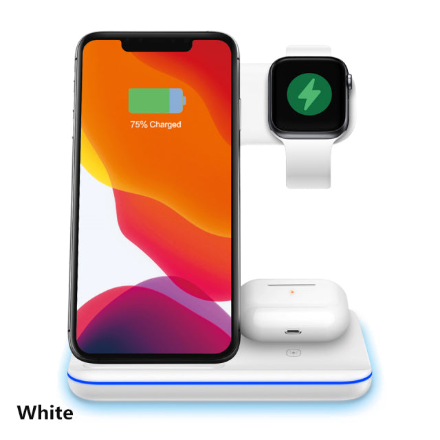 3 in 1 Qi Wireless Charger Stand 15W Fast Charging Apple Watch Air Pods Charge Station