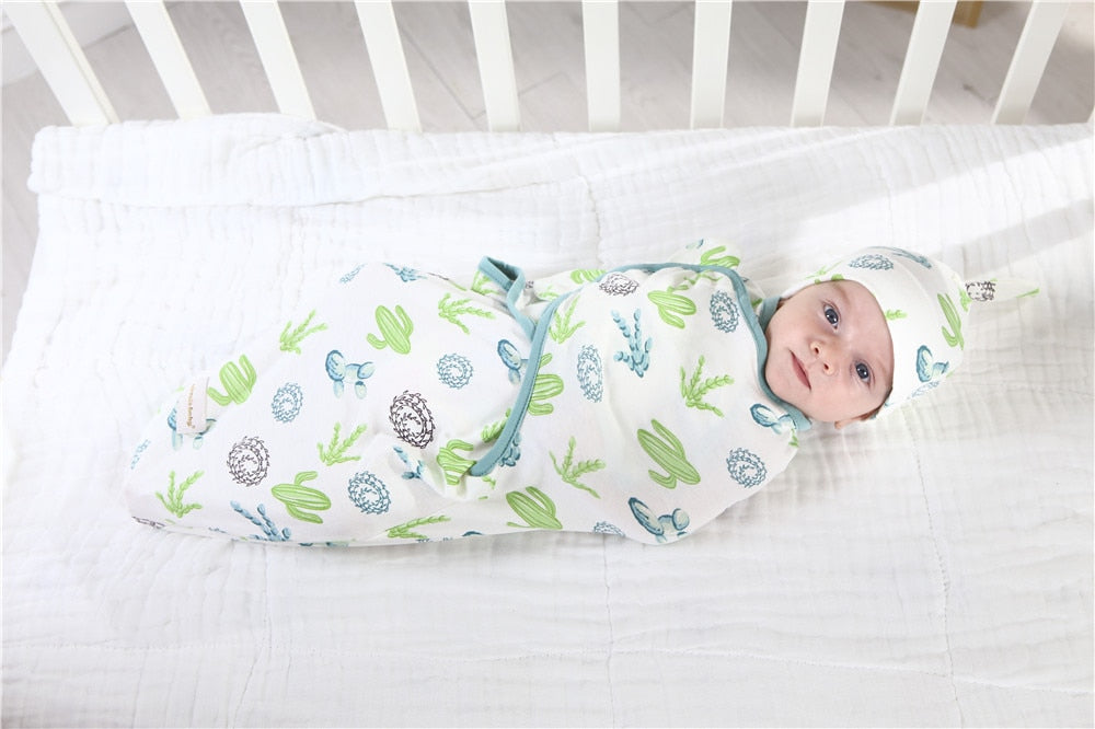 Baby Sleeping Bag Newborn Swaddle Wrap + Hat Cotton Blanket Baby Infant Nursery Envelope Infant 0-6 Months