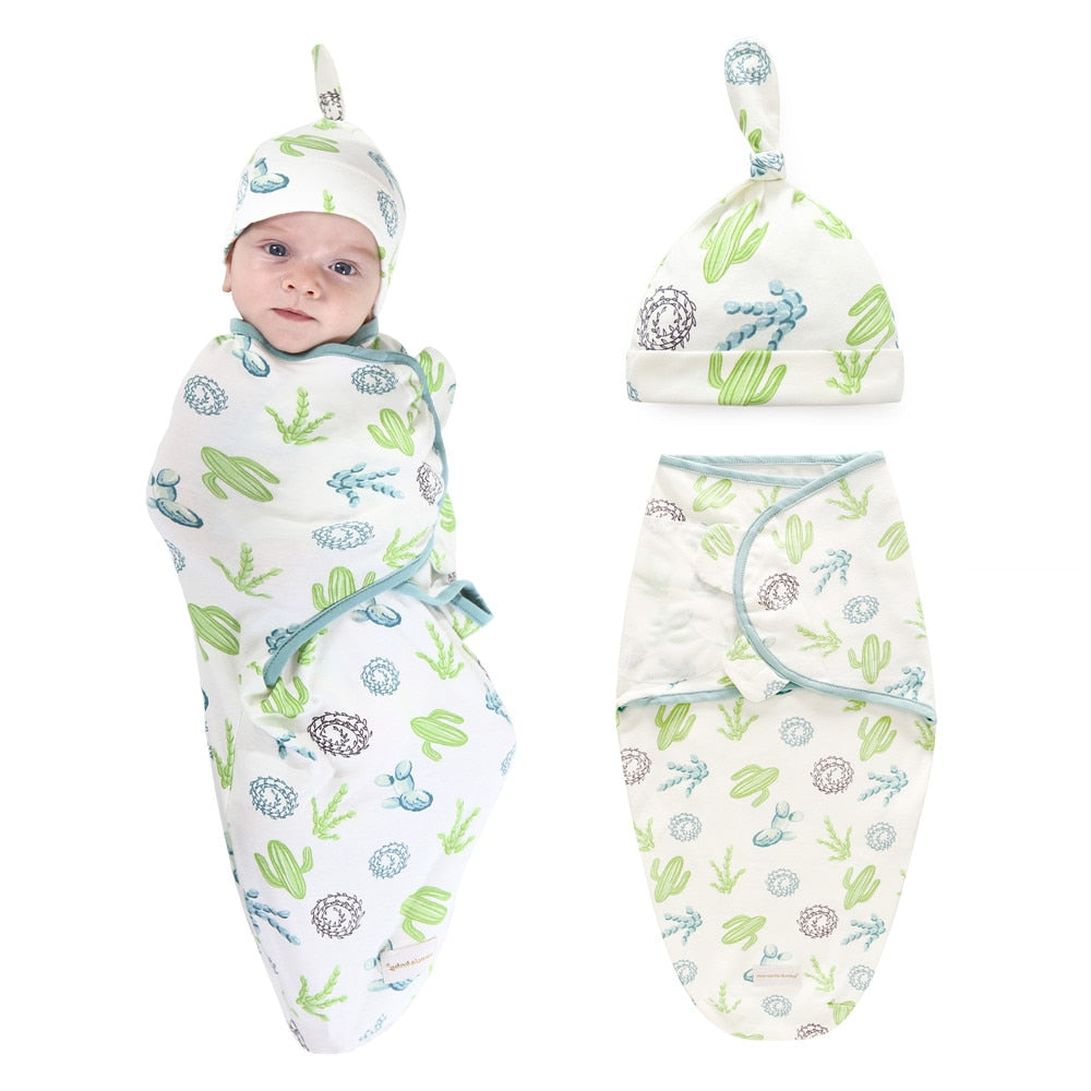 Baby Sleeping Bag Newborn Swaddle Wrap + Hat Cotton Blanket Baby Infant Nursery Envelope Infant 0-6 Months