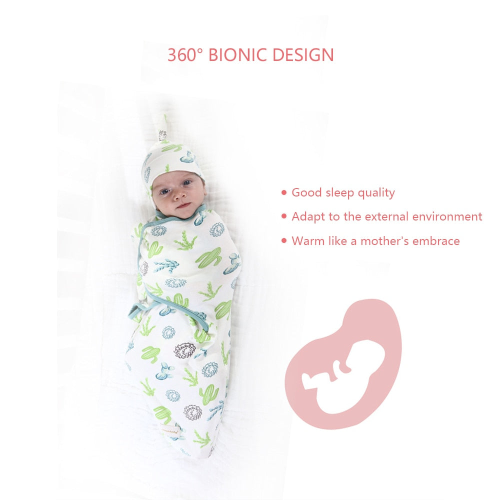 Baby Sleeping Bag Newborn Swaddle Wrap + Hat Cotton Blanket Baby Infant Nursery Envelope Infant 0-6 Months