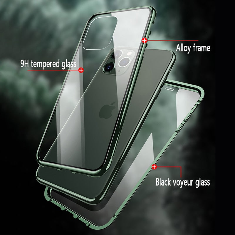 Magnetic Phone 360 Degree Cover HD Double-sided Tempered Glass case For iPhone X XS SE 7 8 11 12