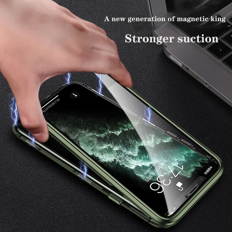 Magnetic Phone 360 Degree Cover HD Double-sided Tempered Glass case For iPhone X XS SE 7 8 11 12