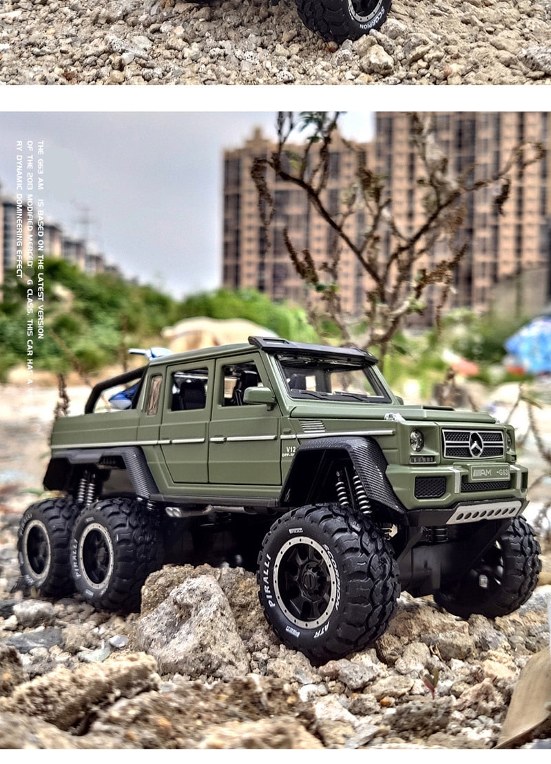 Car Model Mercedes Benz G63 6*6 Big Tyre Off-Road Vehicle Alloy Metal Pickup Diecast & Toy kids Children's 1:28