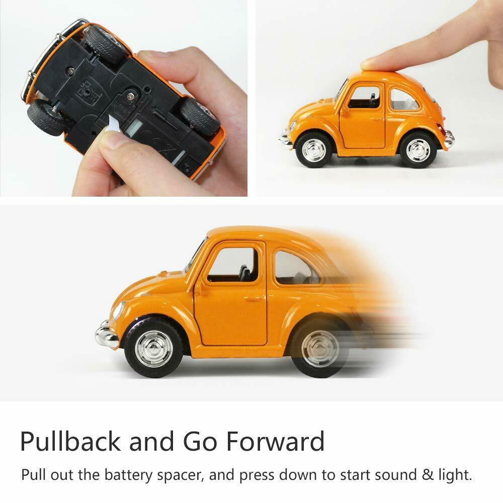 Car Model Beetle Mini Toy Diecast Metal Alloy Vehicle Pullback Sound Light Kids children Toddlers 1:38