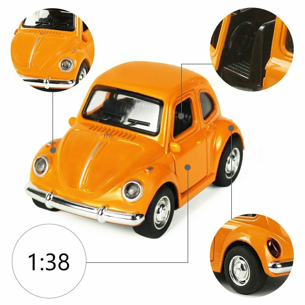 Car Model Beetle Mini Toy Diecast Metal Alloy Vehicle Pullback Sound Light Kids children Toddlers 1:38