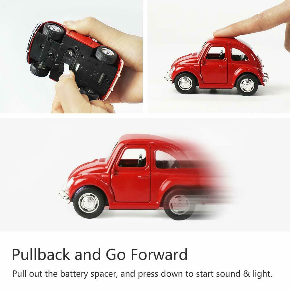 Car Model Beetle Mini Toy Diecast Metal Alloy Vehicle Pullback Sound Light Kids children Toddlers 1:38