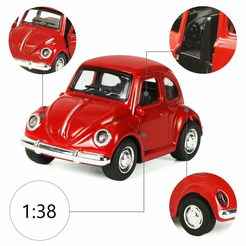 Car Model Beetle Mini Toy Diecast Metal Alloy Vehicle Pullback Sound Light Kids children Toddlers 1:38