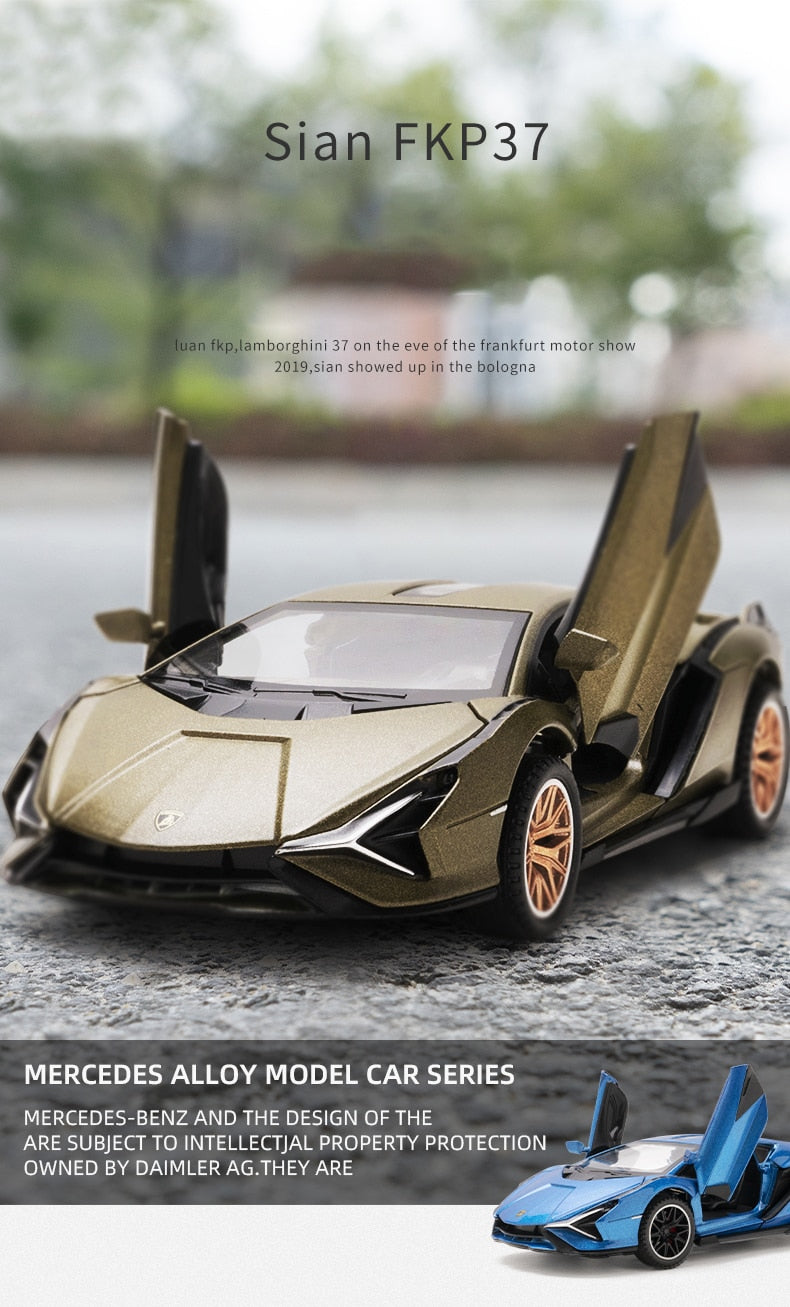 Car Model Lamborghini Sian FKP 37 toy Sports Alloy Metal Diecast Sound light Super Racing Children kids 1:32