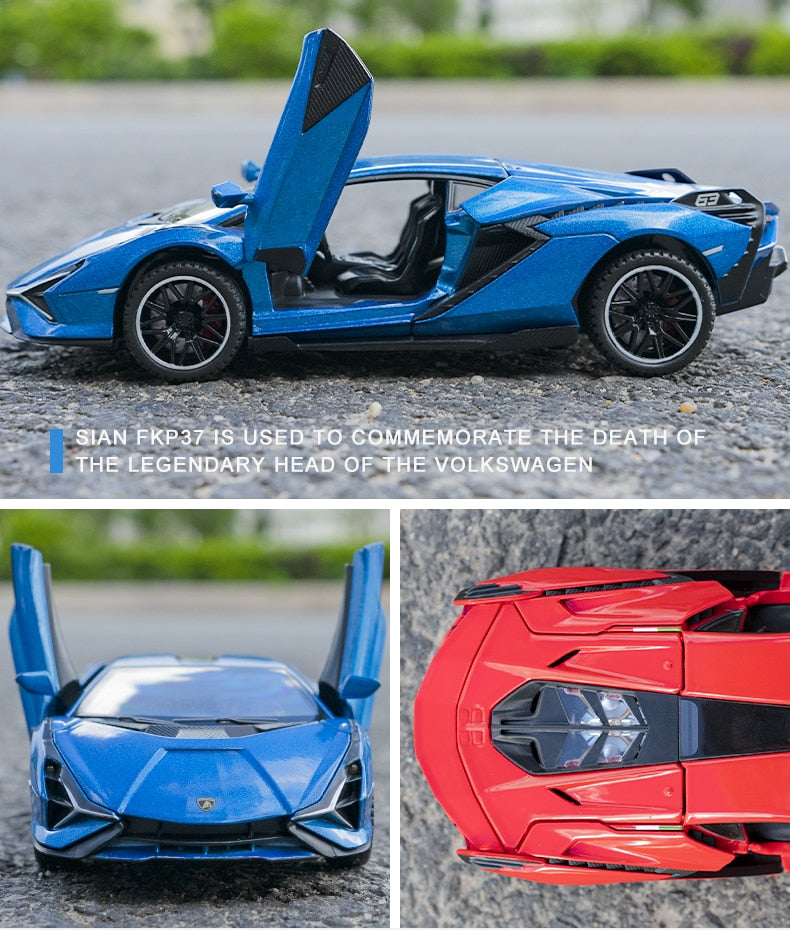 Car Model Lamborghini Sian FKP 37 toy Sports Alloy Metal Diecast Sound light Super Racing Children kids 1:32