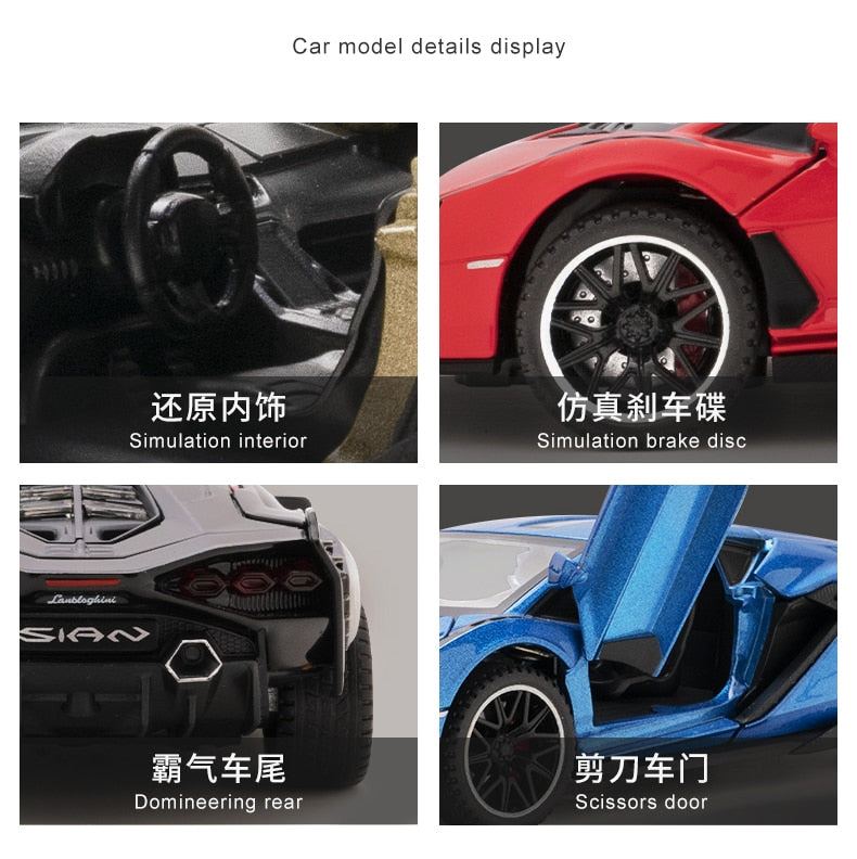 Car Model Lamborghini Sian FKP 37 toy Sports Alloy Metal Diecast Sound light Super Racing Children kids 1:32